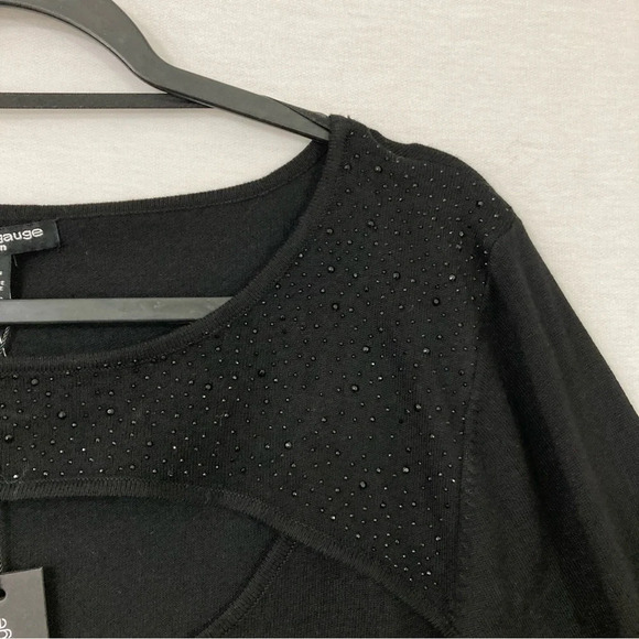 New Cable & Gauge Embellished Black Soft Stretch Knit Crew Neck Cut Out Top 1X - Picture 5 of 9